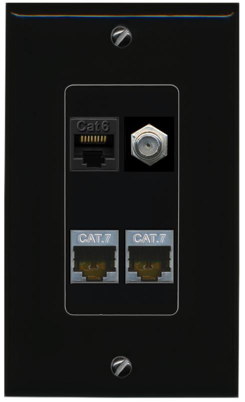 RiteAV CAT6 2 CAT7 COAX Wall Plate Decorative [Black]
