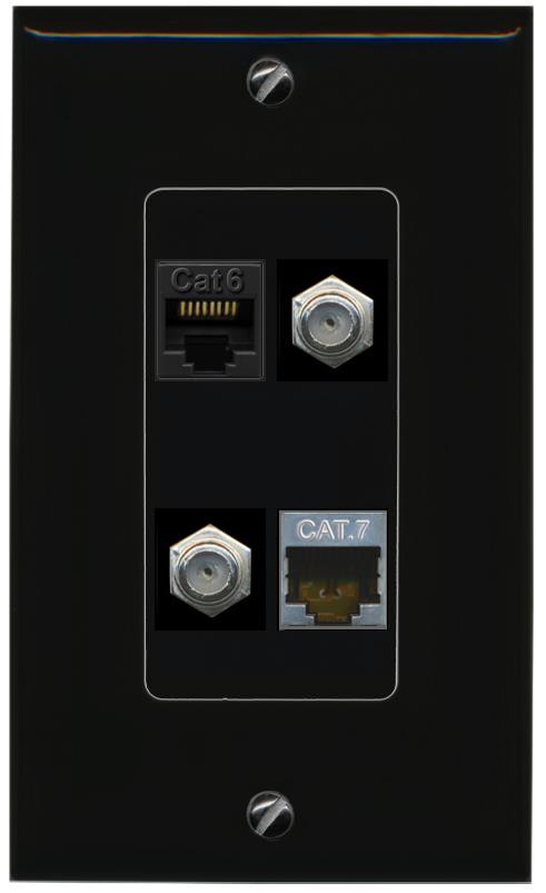 RiteAV CAT6 CAT7 2 COAX Wall Plate Decorative [Black]