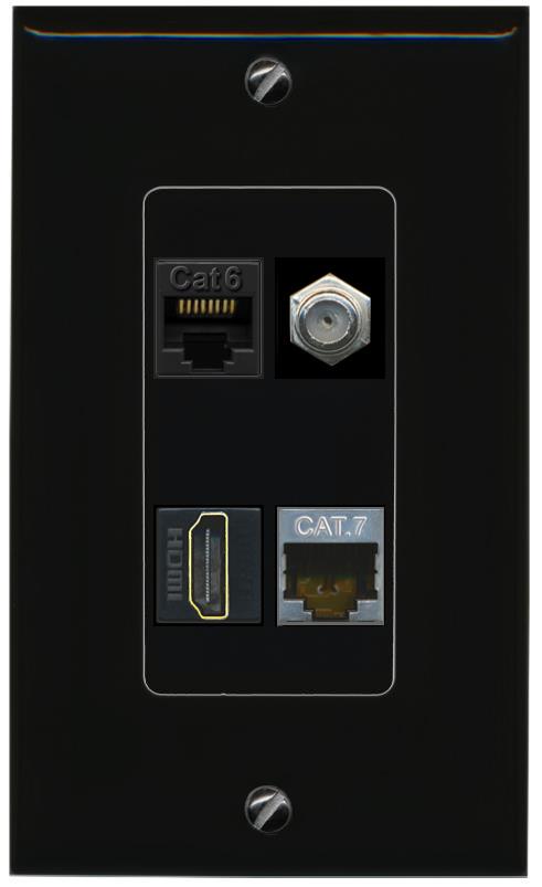 RiteAV CAT6 CAT7 COAX HDMI Wall Plate Decorative [Black]