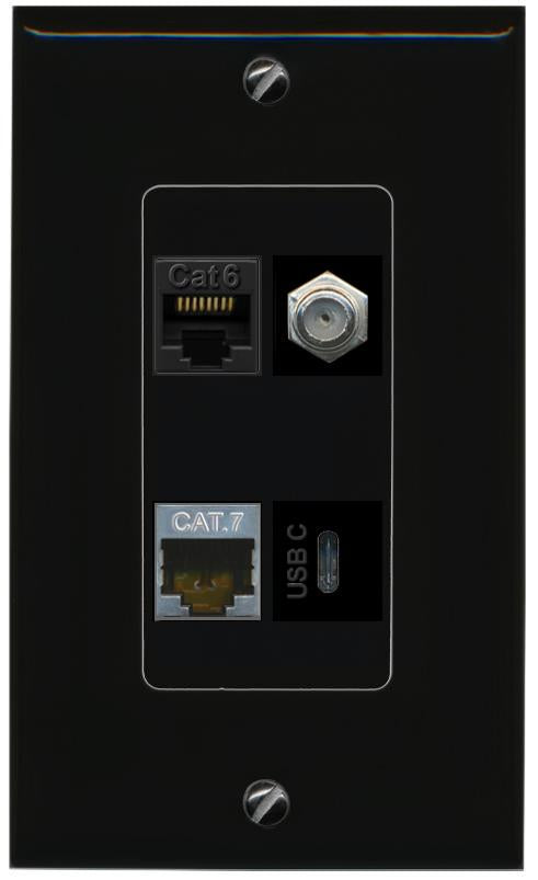 RiteAV CAT6 CAT7 COAX USBC Wall Plate Decorative [Black]