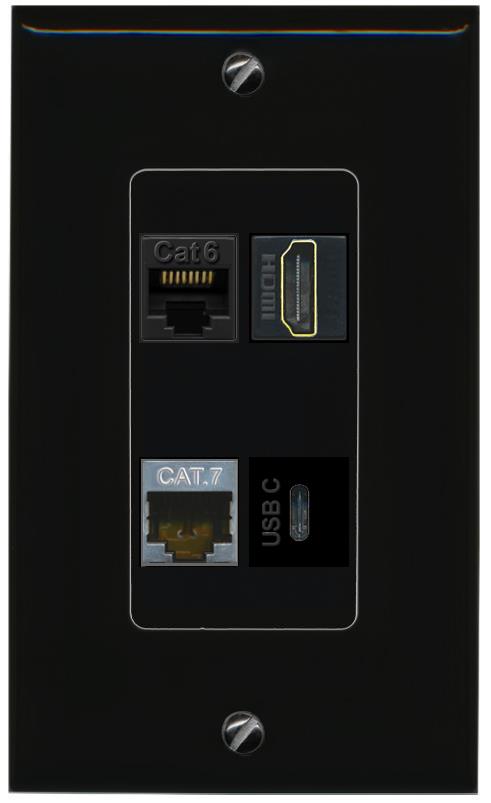 RiteAV CAT6 CAT7 HDMI USBC Wall Plate Decorative [Black]