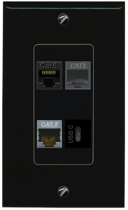 RiteAV CAT6 CAT7 PHONE USBC Wall Plate Decorative [Black]