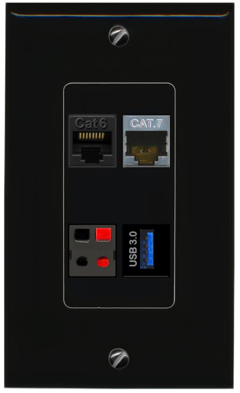 RiteAV CAT6 CAT7 SPEAKER USB-3 Wall Plate Decorative [Black]