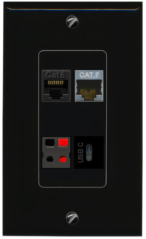 RiteAV CAT6 CAT7 SPEAKER USBC Wall Plate Decorative [Black]