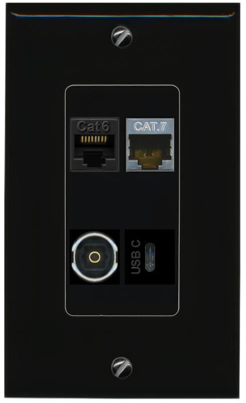 RiteAV CAT6 CAT7 TOSLINK USBC Wall Plate Decorative [Black]