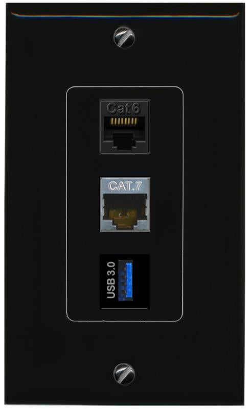 CAT6 CAT7 USB-3 Wall Plate [Black]