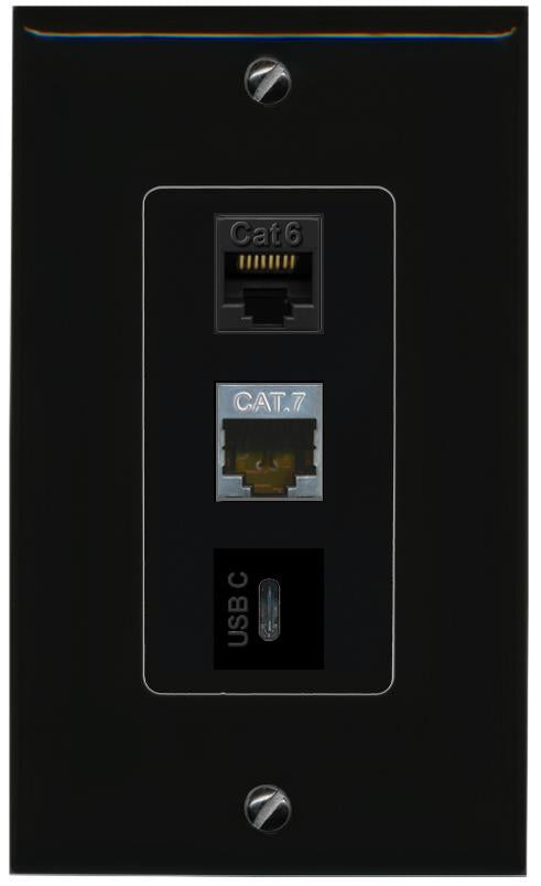 CAT6 CAT7 USBC Wall Plate [Black]