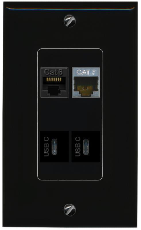 RiteAV CAT6 CAT7 2 USBC Wall Plate Decorative [Black]