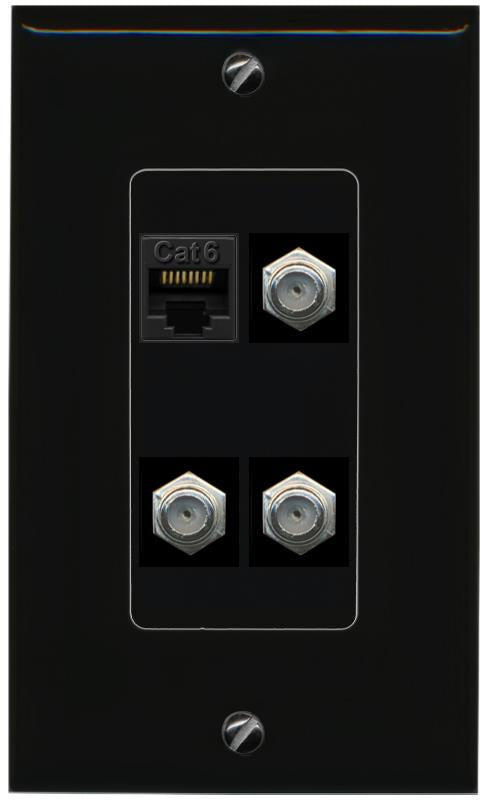 RiteAV CAT6 3 COAX Wall Plate Decorative [Black]