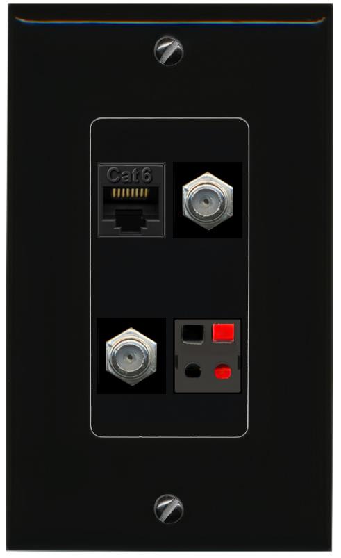 RiteAV CAT6 2 COAX SPEAKER Wall Plate Decorative [Black]