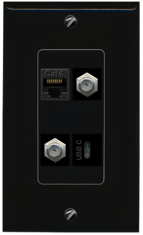 RiteAV CAT6 2 COAX USBC Wall Plate Decorative [Black]