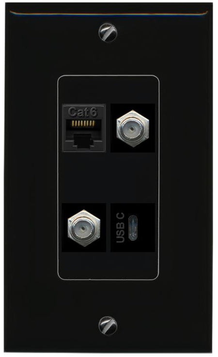 RiteAV CAT6 2 COAX USBC Wall Plate Decorative [Black]