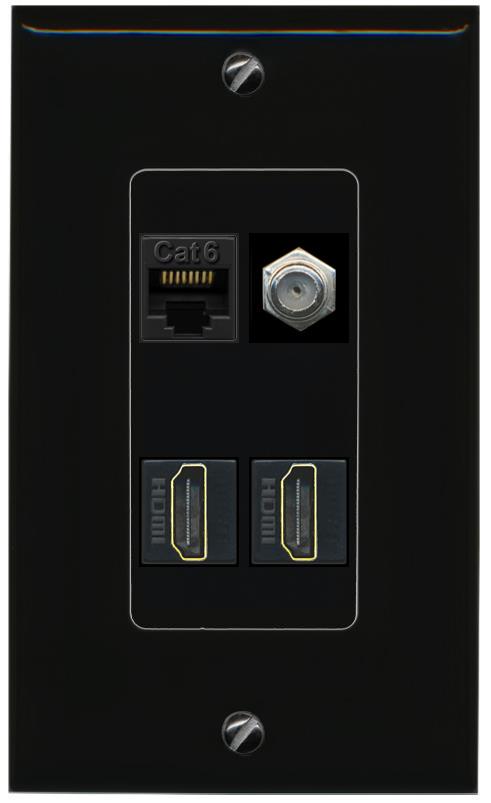 RiteAV CAT6 COAX 2 HDMI Wall Plate Decorative [Black]