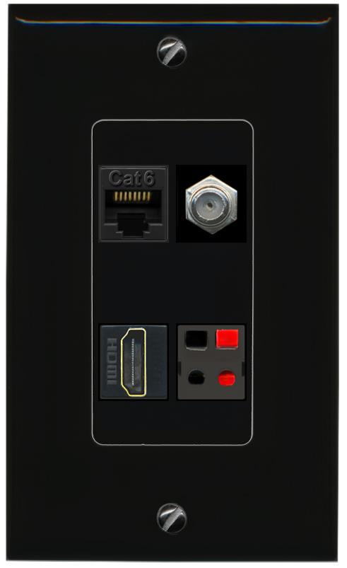 RiteAV CAT6 COAX HDMI SPEAKER Wall Plate Decorative [Black]