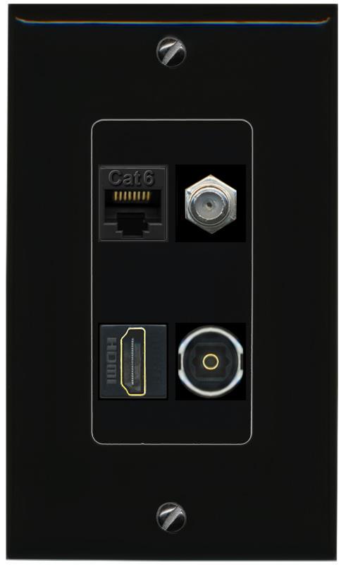 RiteAV CAT6 COAX HDMI TOSLINK Wall Plate Decorative [Black]