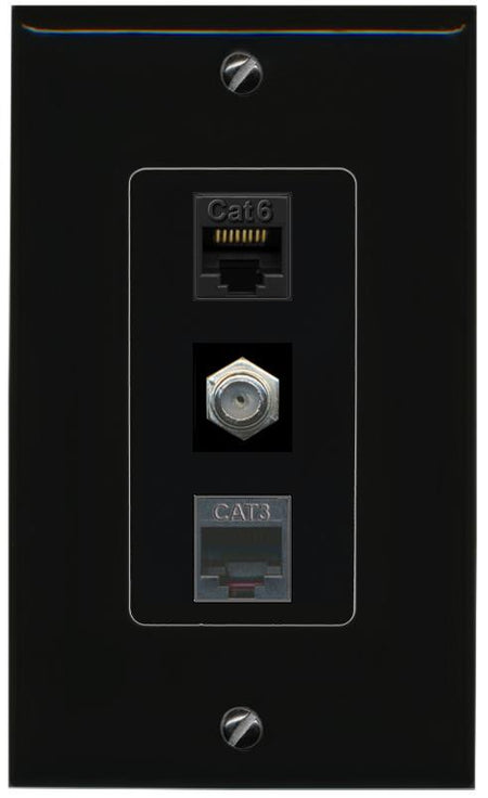 CAT6 COAX PHONE Wall Plate [Black]