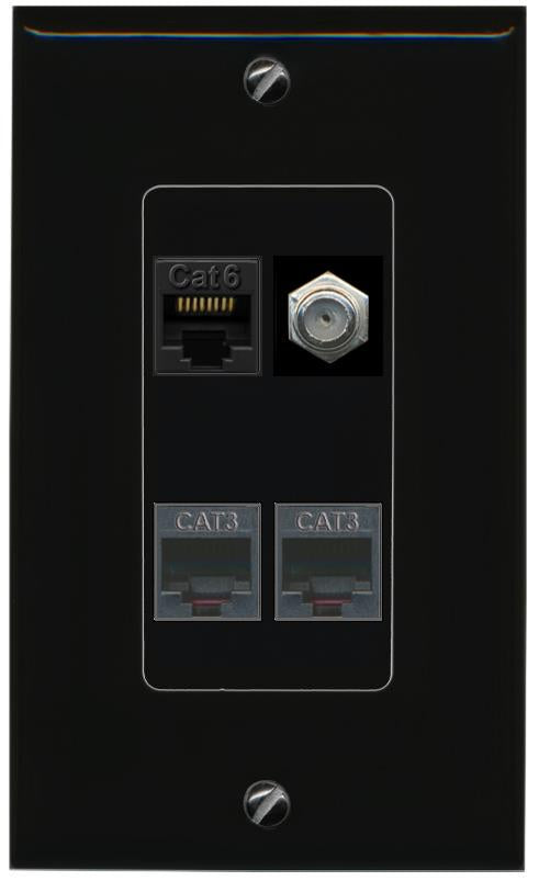 RiteAV CAT6 COAX 2 PHONE Wall Plate Decorative [Black]