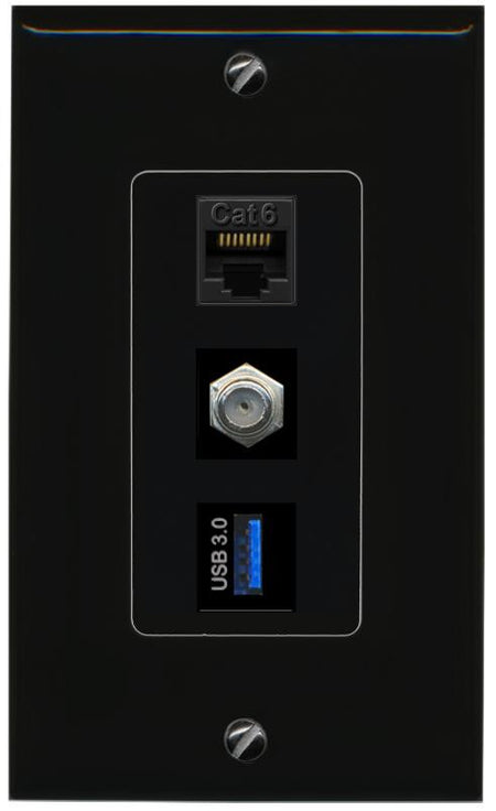 CAT6 COAX USB-3 Wall Plate [Black]