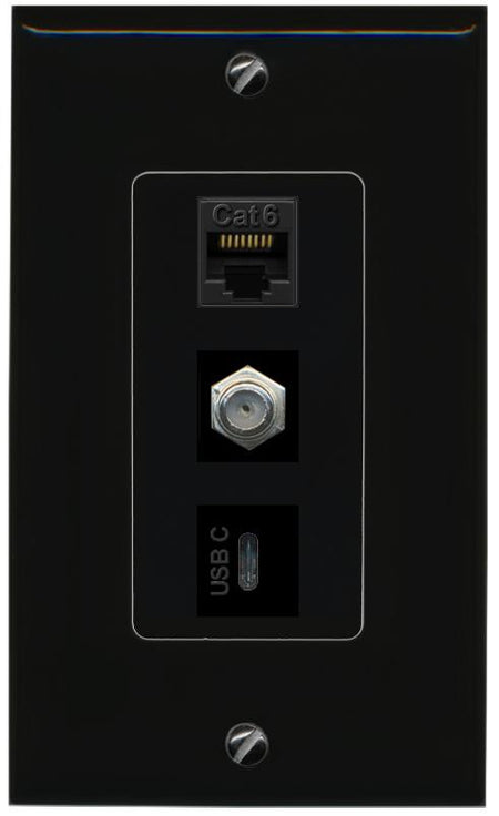 CAT6 COAX USBC Wall Plate [Black]