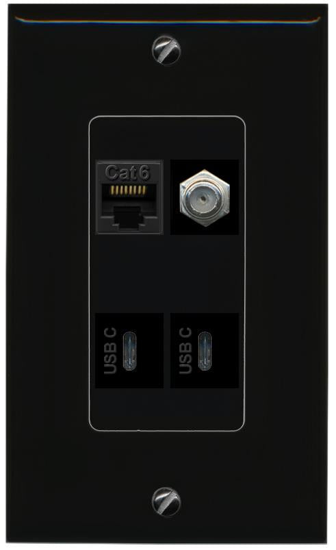 RiteAV CAT6 COAX 2 USBC Wall Plate Decorative [Black]