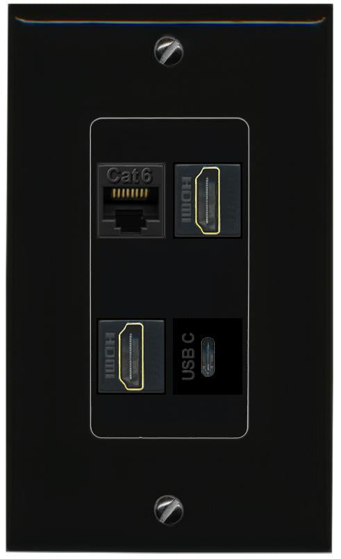 RiteAV CAT6 2 HDMI USBC Wall Plate Decorative [Black]
