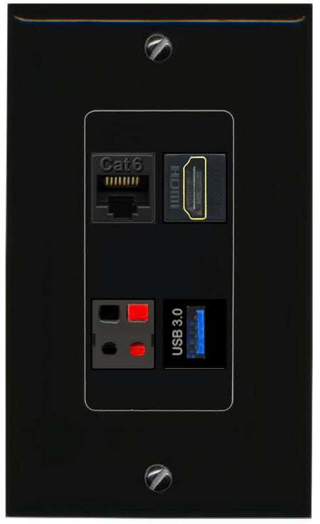 RiteAV CAT6 HDMI SPEAKER USB-3 Wall Plate Decorative [Black]