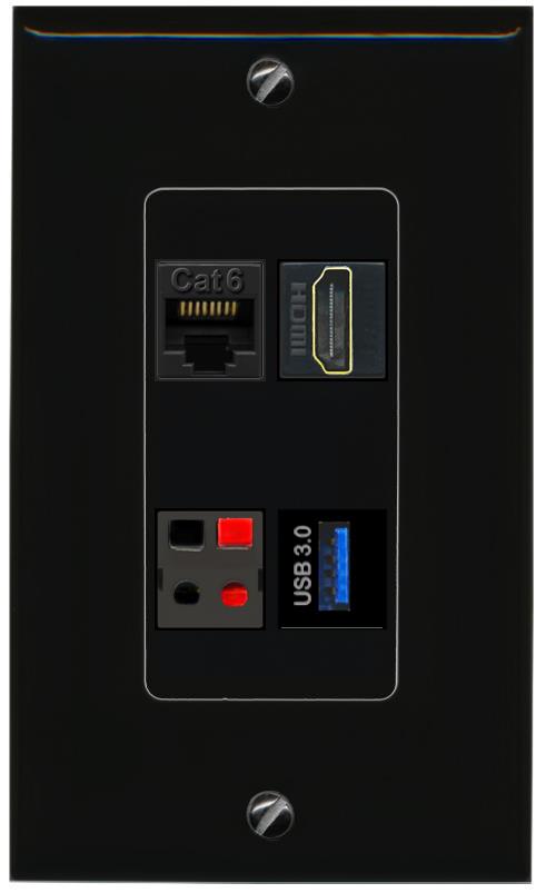 RiteAV CAT6 HDMI SPEAKER USB-3 Wall Plate Decorative [Black]