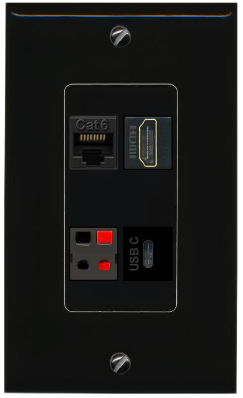 RiteAV CAT6 HDMI SPEAKER USBC Wall Plate Decorative [Black]