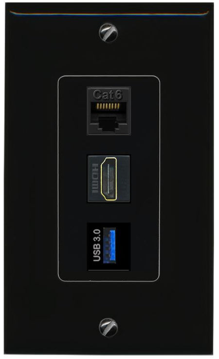 CAT6 HDMI USB-3 Wall Plate [Black]