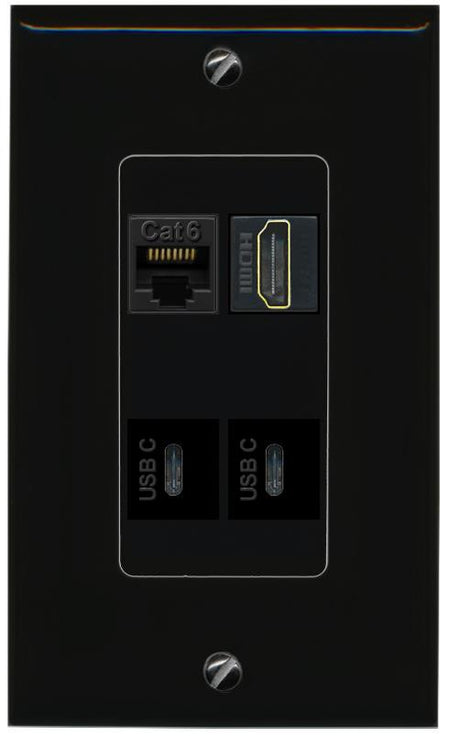 RiteAV CAT6 HDMI 2 USBC Wall Plate Decorative [Black]