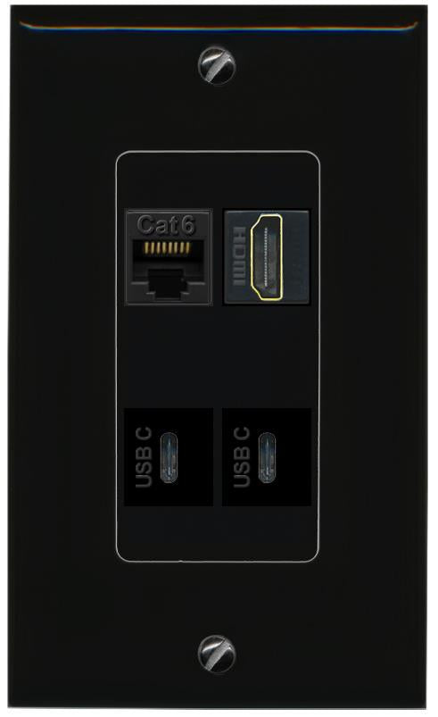 RiteAV CAT6 HDMI 2 USBC Wall Plate Decorative [Black]