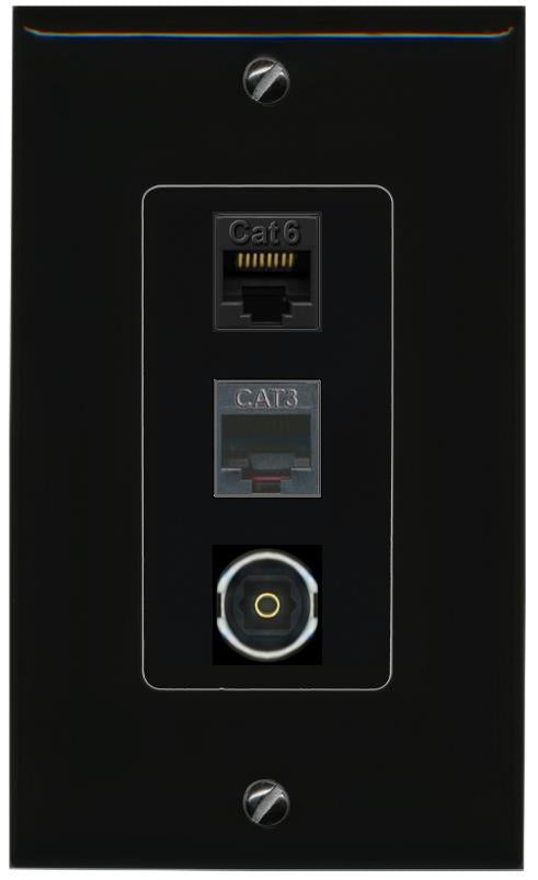 CAT6 PHONE TOSLINK Wall Plate [Black]