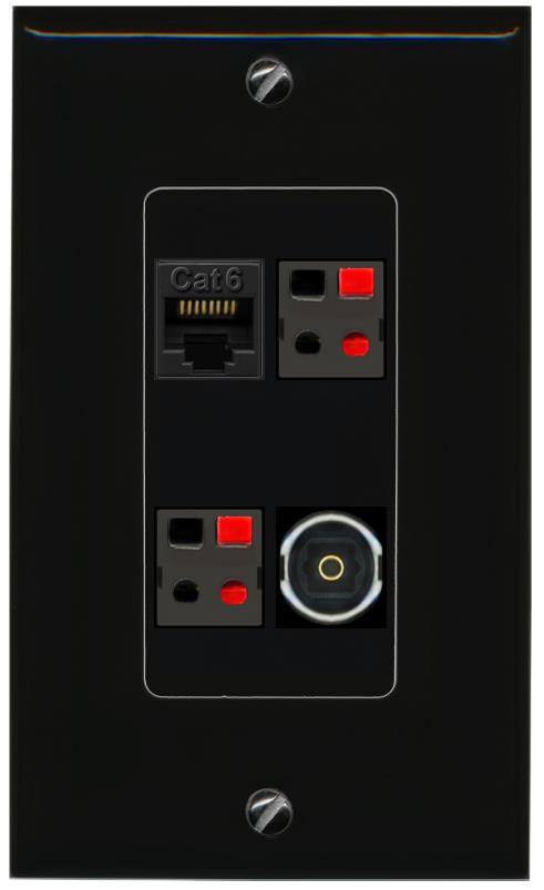 RiteAV CAT6 2 SPEAKER TOSLINK Wall Plate Decorative [Black]