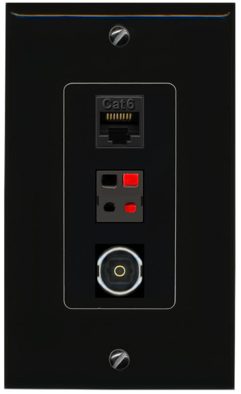 CAT6 SPEAKER TOSLINK Wall Plate [Black]