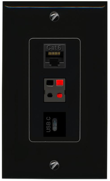 CAT6 SPEAKER USBC Wall Plate [Black]