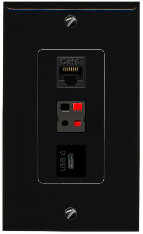 CAT6 SPEAKER USBC Wall Plate [Black]