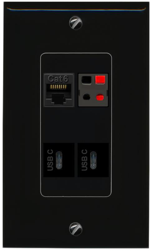 RiteAV CAT6 SPEAKER 2 USBC Wall Plate Decorative [Black]