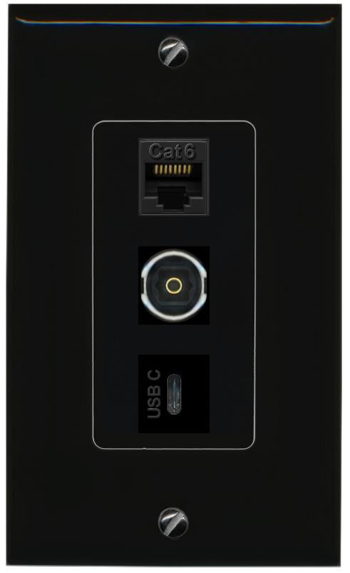 CAT6 TOSLINK USBC Wall Plate [Black]