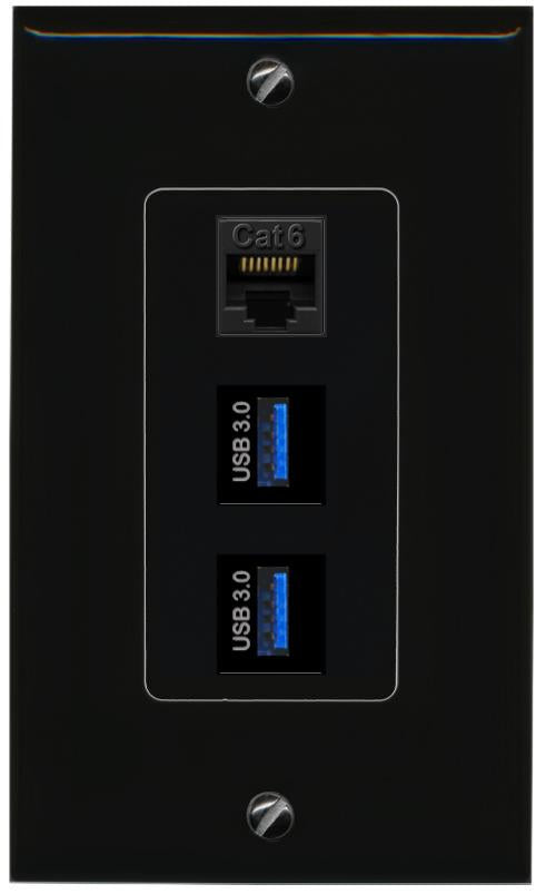 CAT6 2 USB-3 Wall Plate [Black]