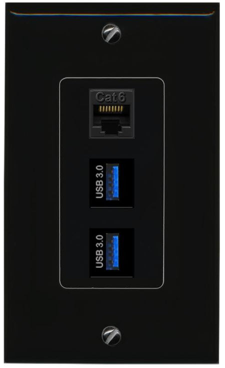 CAT6 2 USB-3 Wall Plate [Black]