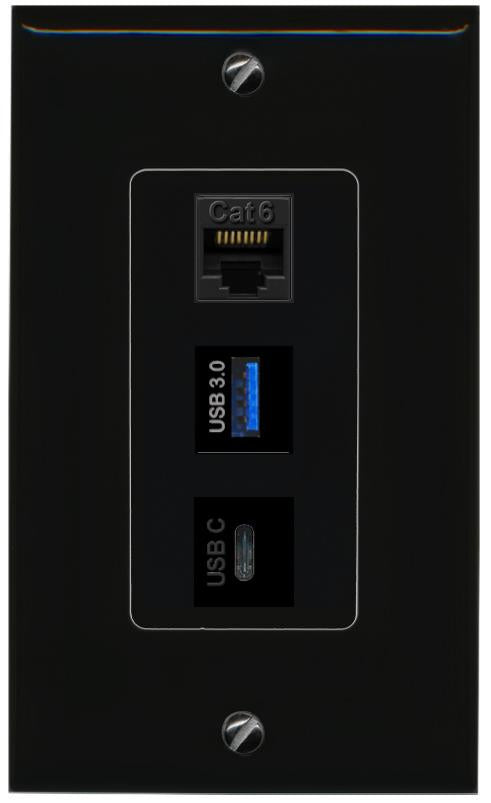 CAT6 USB-3 USBC Wall Plate [Black]