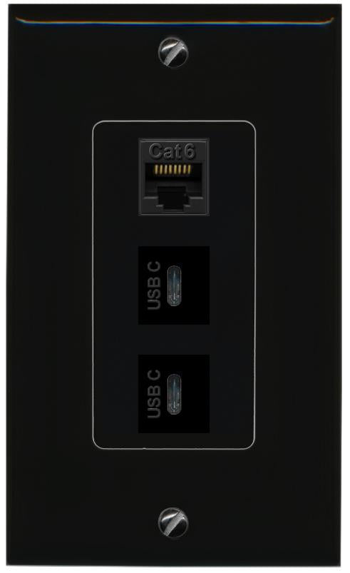 CAT6 2 USBC Wall Plate [Black]