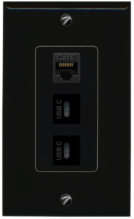 CAT6 2 USBC Wall Plate [Black]
