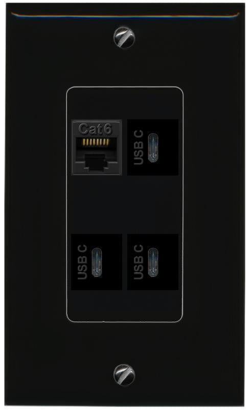 RiteAV CAT6 3 USBC Wall Plate Decorative [Black]