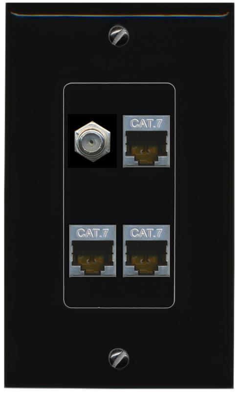RiteAV 3 CAT7 COAX Wall Plate Decorative [Black]