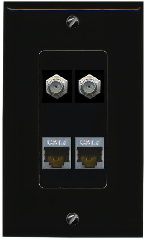 RiteAV 2 CAT7 2 COAX Wall Plate Decorative [Black]