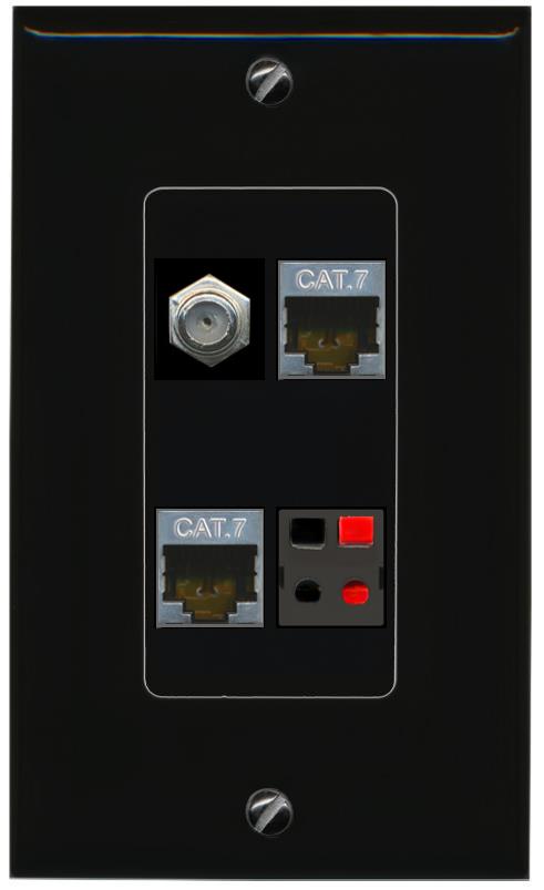 RiteAV 2 CAT7 COAX SPEAKER Wall Plate Decorative [Black]