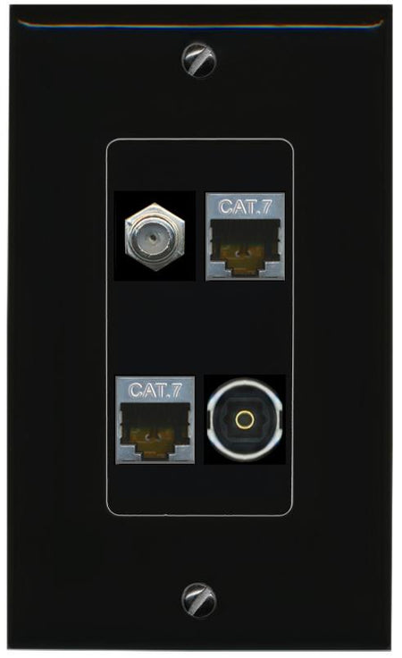 RiteAV 2 CAT7 COAX TOSLINK Wall Plate Decorative [Black]