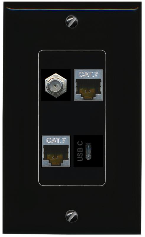 RiteAV 2 CAT7 COAX USBC Wall Plate Decorative [Black]