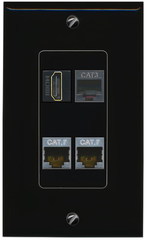 RiteAV 2 CAT7 HDMI PHONE Wall Plate Decorative [Black]